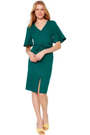 Trendyol Marineblauwe Bodyconed Midi-Kokerrok Met Riem En Geweven Jurk Tofaw19Bb0167