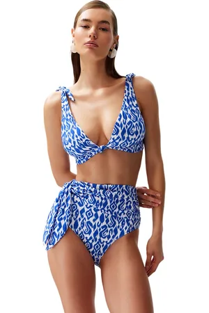 Trendyol Tegelpatroon Geceintuurde Strik Hoge Taille Hipster Core Bikinibroekje Tbess24Ba00133