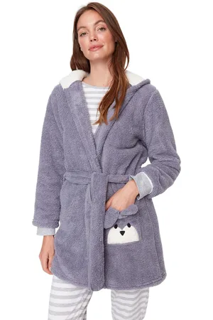 Trendyol Grijs Getailleerd Dierenfiguur Zak Wellsoft Winter Gebreide Kamerjas Thmaw21Sb0011