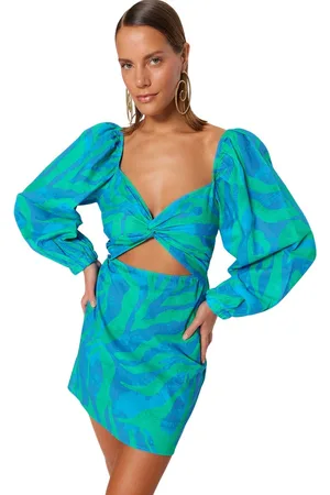 Trendyol Strandkleding Abstract Patroon Mini Geweven Uitsparing/Venster 100% Katoenen Strandjurk Tbess23El00175