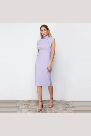 Trendyol Witte Nauwsluitende Midi-Kokerrok Met Hoge Hals En Geweven Stof Twoaw20El0311