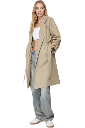 Trendyol Beige Oversized Waterafstotende Lange Trenchcoat Met Riem Twoaw24Tr00019