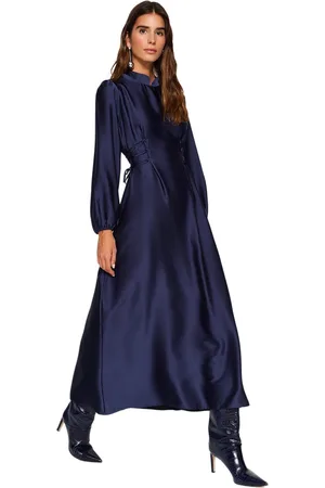 Trendyol Vetgroene Taille Britli Satijnen Avondjurk Tctss23Db00037