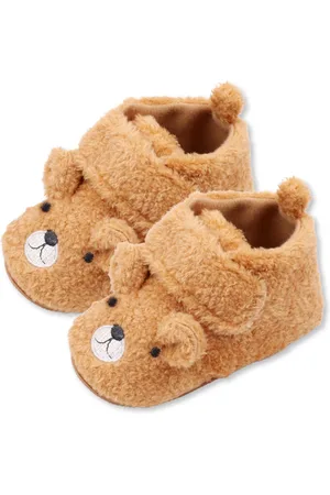 Merkloos Babyslofjes Beertje - Schattig design - kraamcadeau - baby slofjes - 6-9 maanden - anti-slip - fleece - schoenmaat 19