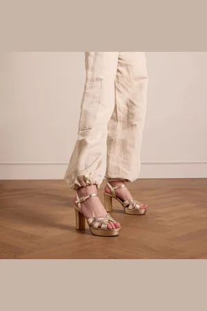 Manfield Dames - Gouden leren sandalen met hak