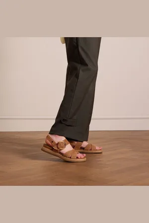 No Stress Dames - suède plateau sandalen met gesp