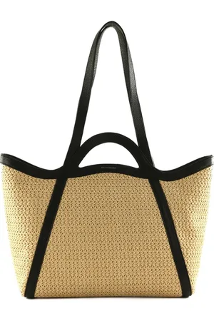 Coccinelle Leren Shopper Schoudertas Amalia Crochet Straw Handbag Beige
