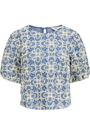 Object Object Blouse Objella 2/4 Re Top Cc2 Ss 23045737 Medium Blue Den/white Dames