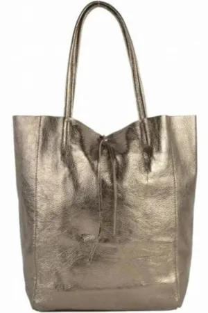 Merkloos Leren Shopper Metallic - Made in Italy