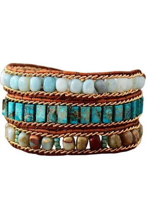 Marama Wikkelarmband Lake Tahoe - leer - edelstenen - - natuurtinten - bohemian - damesarmband