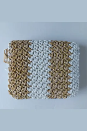 MICHELLE Portemonnee klein - wit/beige - raffia afwerking - handzaam - ruimte voor 8 pasjes - vrolijk