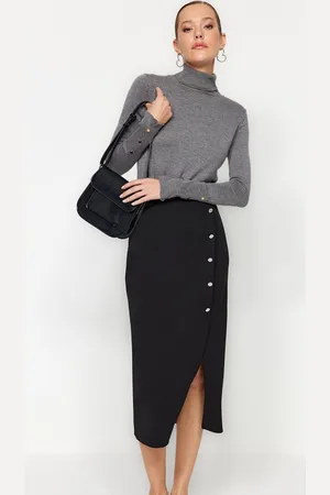 Trendyol Kaki Maxi-Knop Gedetailleerde Crêpe Gebreide Kokerrok Twoss23Et00320