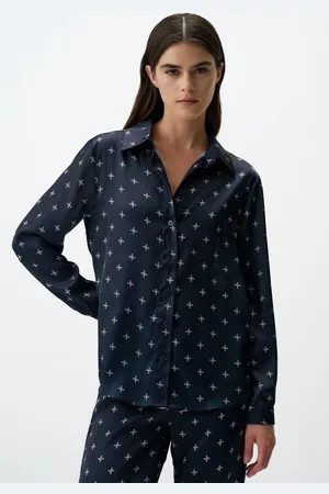Jimmy Key Marineblauw Bedrukt Met Knopen Shirt