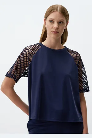 Jimmy Key Mesh Mouw Marineblauw T-Shirt
