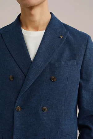 WE Fashion Heren double breasted blazer van linnenmix