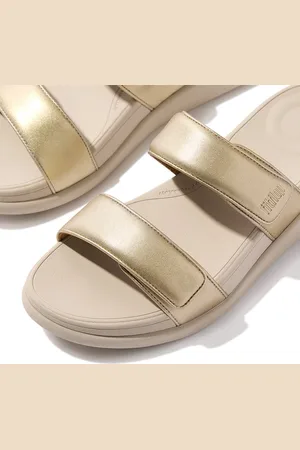 FitFlop Slipper F-Mode Go Adjustable Flatform Two-Bar Slides Platino