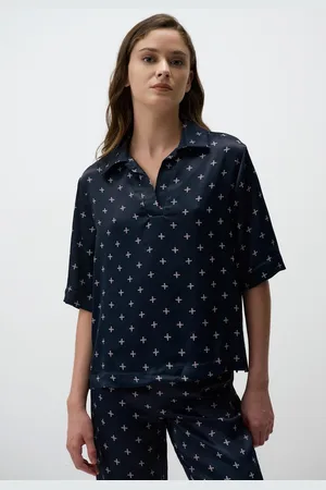 Jimmy Key Marineblauw Patroon Geweven Blouse