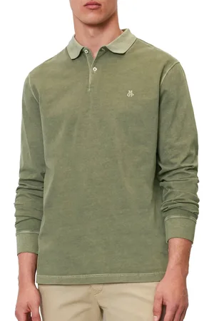 Marc O’ Polo Regular fit polo - heren poloshirt lange mouw - olijfgroen