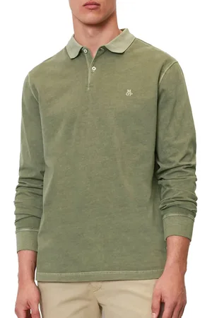 Marc O’ Polo Regular fit polo - heren poloshirt lange mouw - olijfgroen