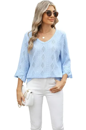 Merkloos Lange mouwen shirt dames blouse elegante lange mouwen trui V-hals tuniek