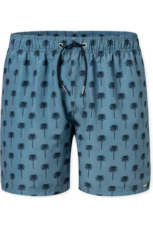Schiesser Zwemshorts geweven gerecyclede palmbomen - atlantisch blauw - Aqua