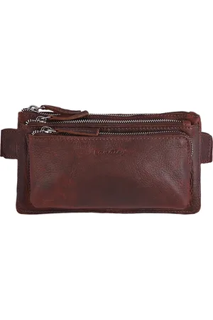 Landley Leren Heuptas met 3 ritsen - Dames en Heren - Moderne Buideltas - Fanny Pack - Antique Vintage Pull-up Leer - Donker Cognac /