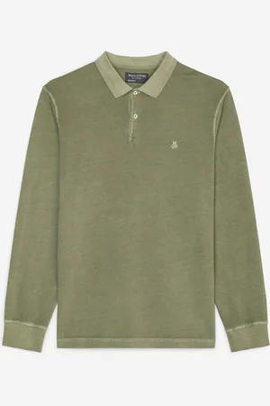 Marc O’ Polo Regular fit polo - heren poloshirt lange mouw - olijfgroen