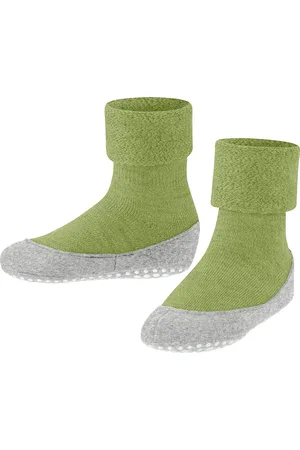 Falke Cosyshoe Teens antislip noppen merinowol huissokken pantoffels kinderen groen