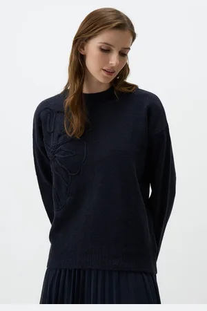 Jimmy Key Marineblauw Bloemen Geborduurd Sweater