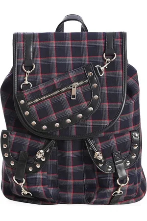 Banned Retro Rugtas Yamy - Tartan - Schedel accessoires op de trekkoord - (bxhxd) ca. 38cm x 39cm x 13xm