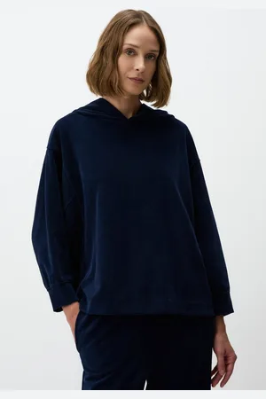 Jimmy Key Marineblauw Fluwelen Oversized Hoodie
