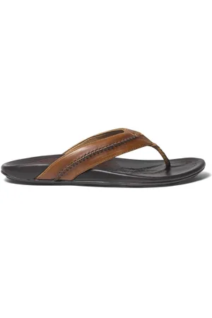 Olukai Mea Ola - Heren leren slippers - Tan/Dark Java
