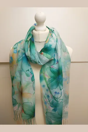 Merkloos Lange dames sjaal Kathy-gebloemd motief- wit roze geel oranje blauw paars zwart bruin