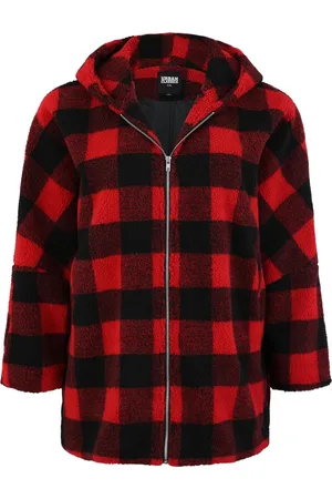 Urban classics Ladies Hooded Oversized Check Sherpa Jacket Winterjas rood-zwart 3XL Dames