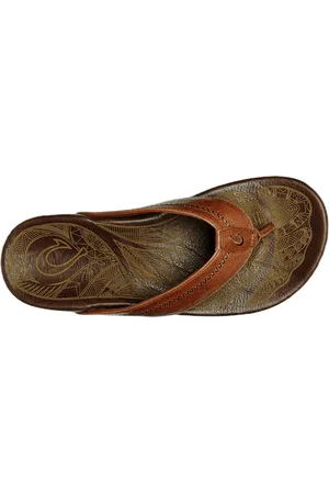 Olukai Hiapo - Heren leren slippers - Rum/Dark Wood