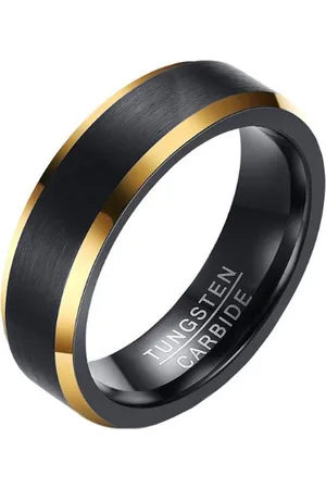 Mendes Wolfraam heren ring Mat Zwart met Goudkleurig 6mm-21.5mm