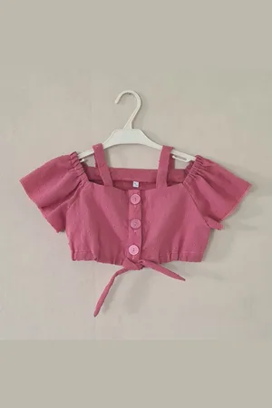 Merkloos Cropped top bolletjes - meisjes - - roze - maat 104