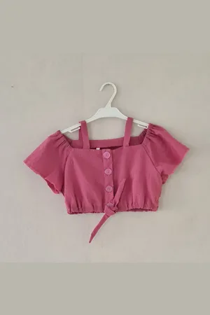 Merkloos Cropped top bolletjes - meisjes - - roze - maat 116