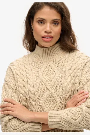 Superdry Gebreide Aran kabeltrui met polokraag - Dames - Sweaters