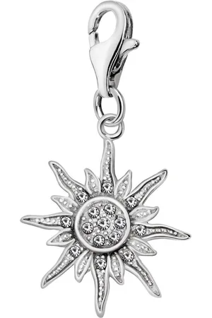 quiges – 925 - Zilver – Charm - Bedel - Hanger - Zon met Zirkonia - met – sterling - zilver - karabijnslot - geschikt - voor - Bedelarmband HC284