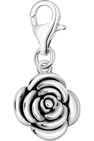 quiges – 925 - Zilver – Charm - Bedel - Hanger - 3D Bloem Roos - met – sterling - zilver - karabijnslot - geschikt - voor -Bedelarmband HC125