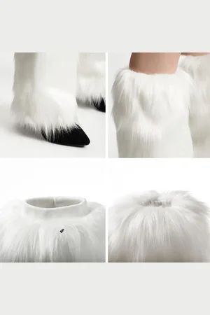 Merkloos Witte warme beenwarmers voor dames met harige schoenovertrekken en stapels sokken - pluche leggings en sokken voor vrouwen in herfst en winter (40 cm)