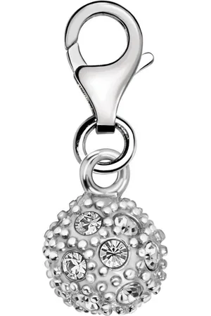 quiges – Charm – Hanger - 3D Zirkonia Bal - Verzilverd - karabijnslot - geschikt - voor - Bedelarmband - QHC116