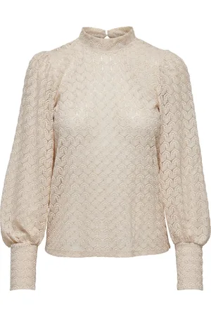 JDY Jacqueline de Yong T-shirt avery L/s Lace Top Jrs Noos 15268408 Sandshell Dames