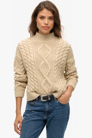Superdry Gebreide Aran kabeltrui met polokraag - Dames - Sweaters