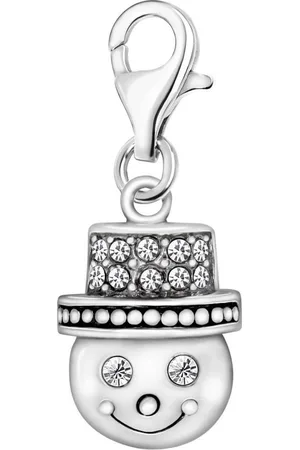 quiges – 925 - Zilver – Charm - Bedel - Hanger - Sneeuwpop Hoofd - met – sterling - zilver - karabijnslot - geschikt - voor -Bedelarmband HC172