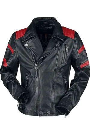 Rock Rebel Zwart leren jack met rode details Mannen - M
