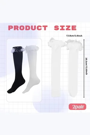 Merkloos Lace Ruffle Knee High Socks Cute Lolita Style with Bow Trim - Women