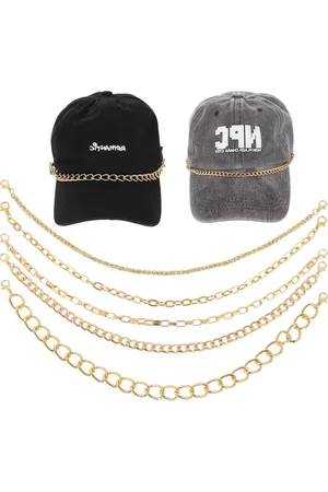 Merkloos 5pcs Hat Chains for Women Trucker Hat Gold Tooth Cap - Detachable Metal Baseball Cap Chains - Gold Hat Brim Chain - Bill Decoration for Women and Men - Mesh Gold