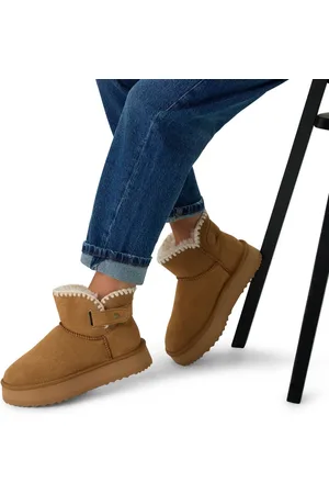 Manfield Dames - Beige suède snowboots met wol